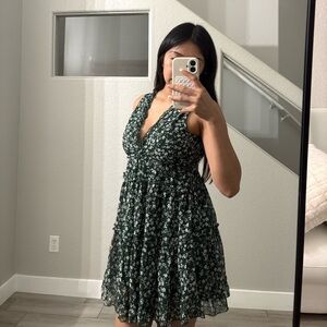 Justify Dark Green Floral Midi Dress